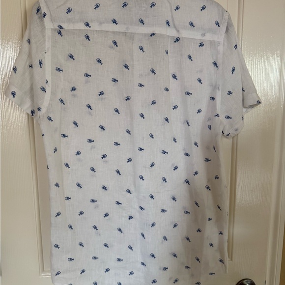 Report Collection Men’s White and Blue Linen Button Down Shirt w Lobsters - Picture 4 of 5